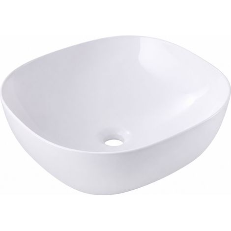 Relaxdays countertop washbasin, HxWxD: 14x42x42 cm, no tap hole, no overflow, ceramic, lotus effect, white (1/5)