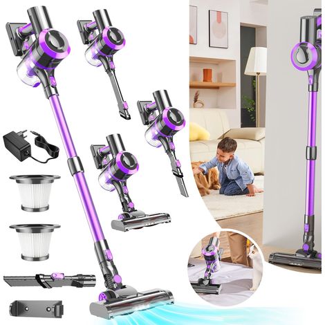 Aspirateur Balai sans Fil 30KPa/400W/55Mins, Écran LED, Brosse Anti-Enchevêtrement, Idéal pour Sols Durs, Tapis, Poils d'animaux et Voiture - Violet