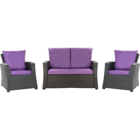 Set coussins pour salon de jardin résine tressée 4 places, coussins pour canapé 130x50x7cm, coussins pour fauteuil de jardin 2x50x56cm Violet (1/5)