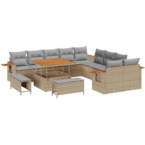 Maison Exclusive - Conjunto de sofás de jardín 13 uds. Beige ratá (1/5)
