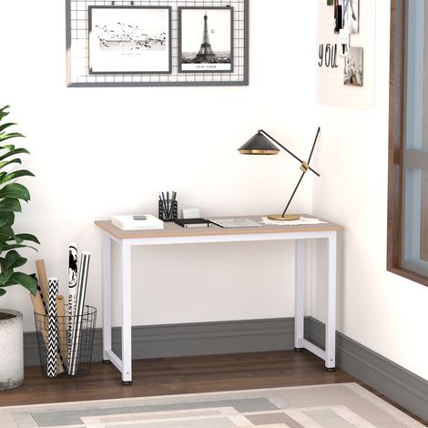 Table de bureau polyvalente 120x60x76 cm chêne blanc, grand plan de travail, cadre en métal solide, parfaite pour espace de travail ou salle à manger