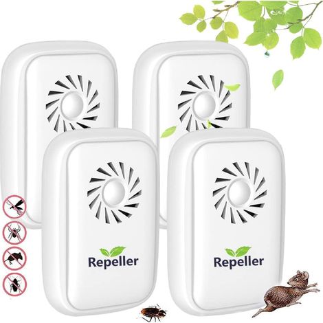 Ultrason Souris et Rats, Anti Mouche, Prise Anti Moustique, Electrique Appareil Répulsif Insectes Interieur - Fourmis, Souris, Rats, Araignées, Cafards, 100% Inoffensif - 4 Paquets (1/5)