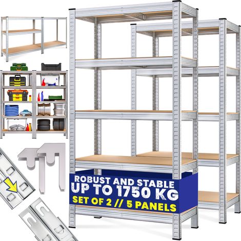 MONZANA® 2x 5 Tier XL Garage Shelving Units 180x90x60cm 875kg Capacity Heavy Duty Racking Shelves for Storage Boltless MDF Panels Basement Workshop Shelf Galvanised (1/8)