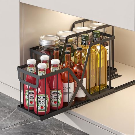 Under Sink Organiser - Pull-Out Rack - Black, 1 Piece - for Kitchen, Sink, Cabinet Storage (1/5)