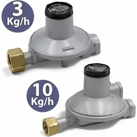 Regolatore gas bassa pressione con codolo con uscita 3/8 F - 10 Kg (1/2)
