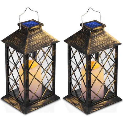 2x Lámpara solar de jardín LED, farol de pie lirio 2 IP44, farol colgante lumiled (1/4)