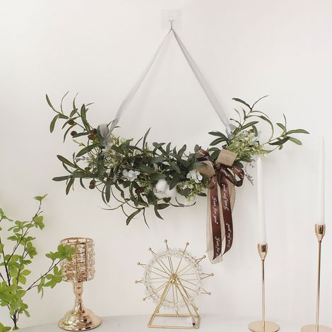 Branches d'olivier artificielles en soie, feuilles et fleurs de coton, couronne décorative pour linteau, bouquet de table, décoration d'anniversaire (1/5)