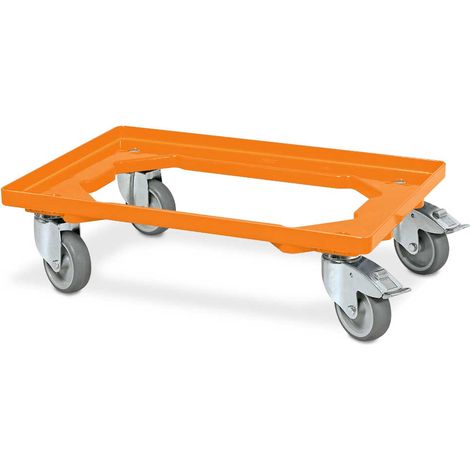 BRB Transportroller für 600x400 mm Eurobehälter, orange, 250 kg Tragkraft, 4 Lenkrollen, 2 mit Feststellbremse