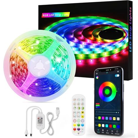 Ruban LED, 5M 150LED Bluetooth Bande LED 5050 RGB 5V USB, Bande Lumineuse Contrôlé via APP et Télécommande,16 Millions de Couleurs et 213 Modes Parfaits pour Décoration, Mariage, Chambre, Fête, Noël (1/4)