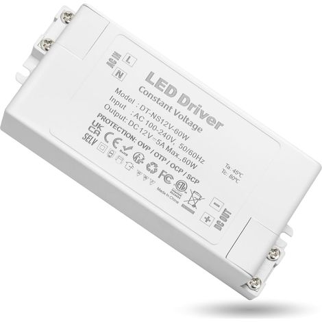 Transformateur 220V 12V 60W 5A, alimentation 12v 60W transformateur led 12v, led driver 12 Volt 60w pour MR16 G4 MR11 GU5.3 Ampoule et Bande Lumineuse LED, Non Dimmable (1/5)