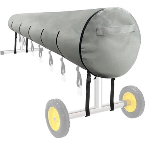 Couverture Rouleau de Piscine, Pliables 420D Oxford Étanche Chaleur Solaire Anti-Vent Pluie Poussière/UV Bâche Protection Cordon Serrage, pour l'hiver et l'été, bobines Enrouleurs (Gris, 16FT) (1/5)