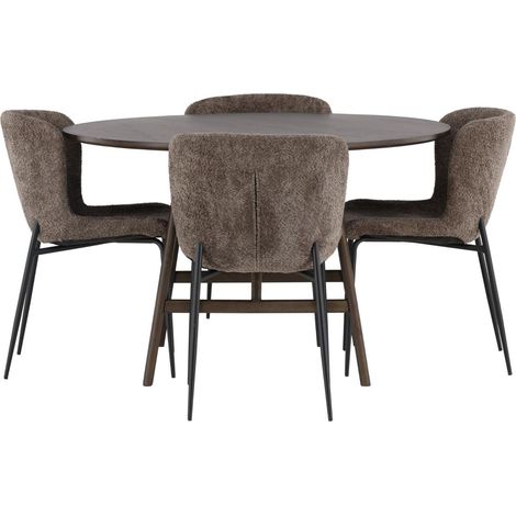 Kaseidon Essgruppe Esstisch dunkelbraun 4 Stühle Bouclé braun. (1/4)