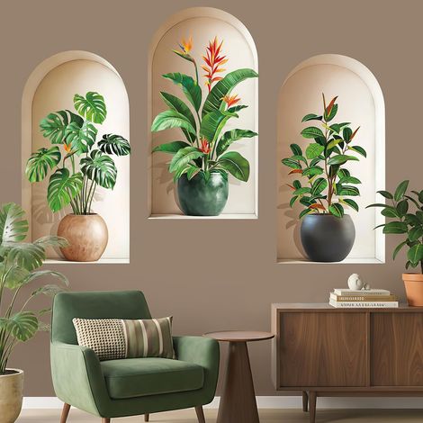 Stickers Muraux Plantes Vertes 3D Autocollants Muraux Feuilles (1/5)