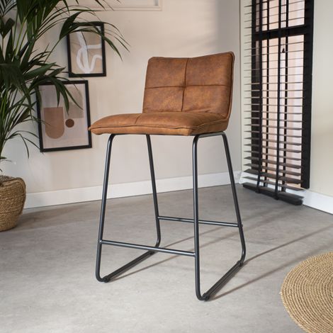 Tabouret de bar industriel 65cm de hauteur d'assise cognac Jelle (1/5)