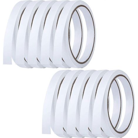 10 rouleaux de ruban adhésif double face blanc résistant de 10 m chacun, idéal pour les loisirs créatifs, les projets de bricolage, les cartes et les boîtes. (1/5)