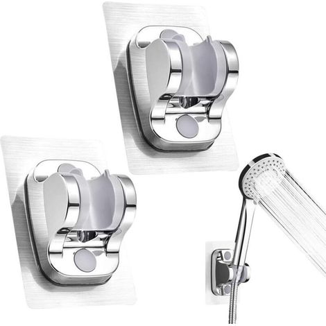 2 Pièce Support Douchette Mural Support Douche Sans Percage Détachable Avec à Angle Réglable Imperméable pour Pomme Accessoire Salle de Bain Hôtel (Argent) (1/5)