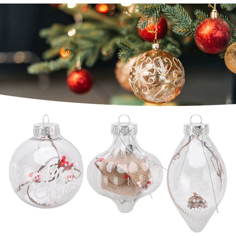 Lot de 12 boules de Noël transparentes, incassables et écologiques, moulées par soufflage en PET, pour décoration de fête 6166 (1/5)