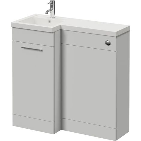 Napoli 390 Gloss White 900mm Single Door Vanity Unit Toilet Suite with Left Hand Square Lucia Basin - 900mm - Chrome 160mm HandleWithout Kingston Toilet Pan