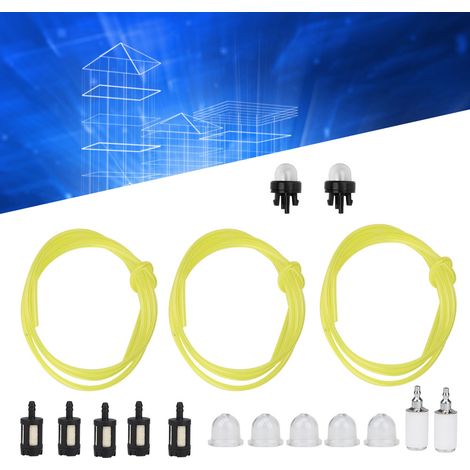 Tuyau d'alimentation en carburant de 1,5 mètre, disponible en 3 diamètres, avec poire d'amorçage à clipser et filtre à carburant compatible avec Zama et Stihl. (1/5)