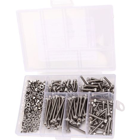 Lot de vis à tête cylindrique six pans creux M3 et écrous en acier inox 304 avec boîte de rangement (1/5)