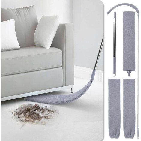 Aspirateur à poussière rétractable, plumeau plat extensible vers le haut et deux housses en microfibre, aspirateur à poussière rétractable pour aspirateur à poussière sous le canapé, l'armoire o (1/4)