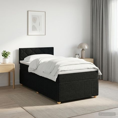 Cama box spring con colchón con cabecera Negro 90 x 190 cm Tela (1/5)