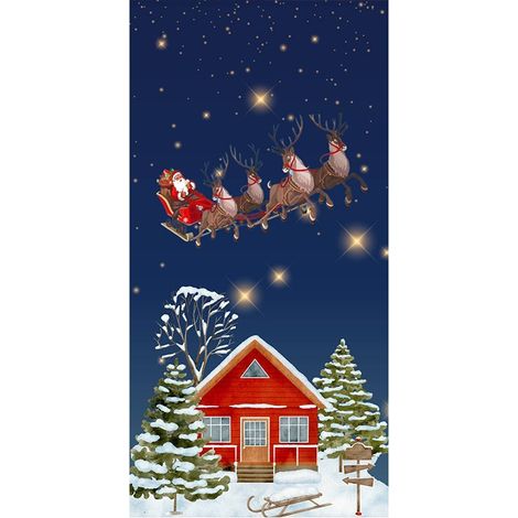 Nouvelle décoration de porte de Noël, motif Père Noël, pour jardin/cour extérieure - 90 x 180 cm (perforée + ruban) - 52
