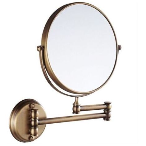 Miroir de maquillage mural pliable et rétro de 20 cm pour salle de bain, miroir de beauté télescopique rabattable (laiton antique) (1/4)