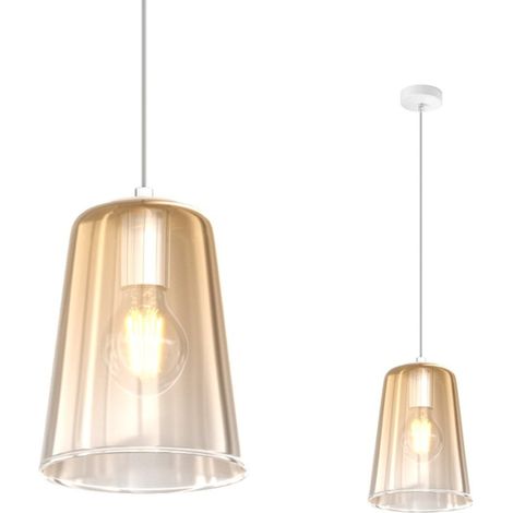 Sospensione top light shaded 1164bi s1 am e27 led vetro ambra metallo bianco
