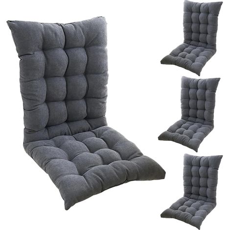 Galette de Chaise avec Dossier - Lot de 4 - Coton PP - Fixation par Sangles - Intérieur Extérieur - 40x40x55cm (1/5)