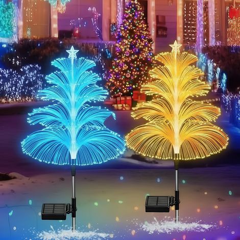 Guirlandes lumineuses solaires de Noël d'extérieur (paquet de deux) -Lumières au sol en forme de méduses arc-en-ciel -dirigéLumière