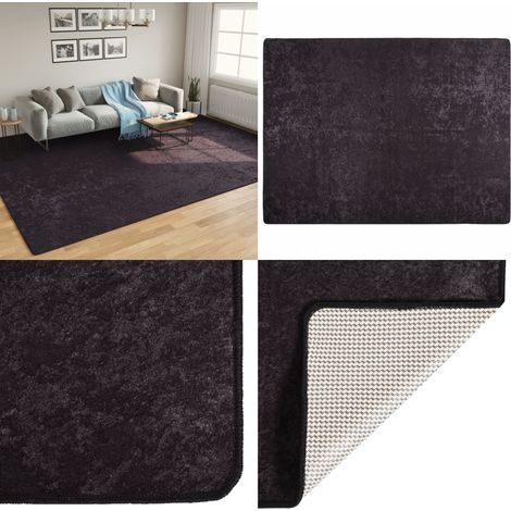 Teppich Waschbar Anthrazit 400x300 cm Rutschfest - Samt Teppich - Anthrazit Teppich - Wohnraumteppich - Flur Teppich - Schlafzimmer Teppich - Home & Living (1/5)