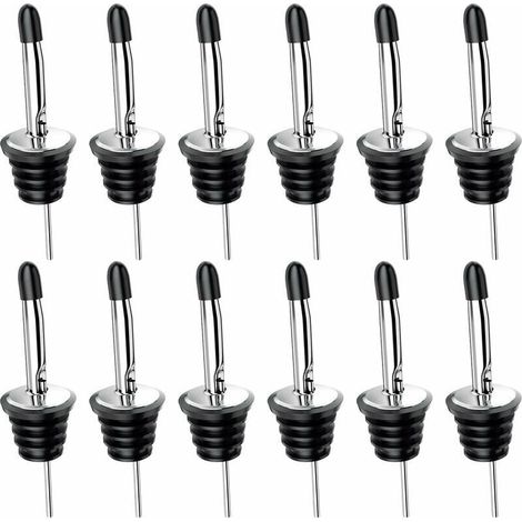 12-teiliges Set Edelstahl-Ausgießer mit Gummistopfen, Flaschenausgießer für Wein, Likör, Getränke, Cocktails, Öl, Essig (1/4)