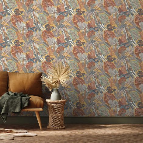 Papier peint plante monstera cuivrée 53cm x 10m – Papier intissé résistant aux bulles – Facile à poser avec toutes colles – Décoration intérieure – Hxadeco (1/4)