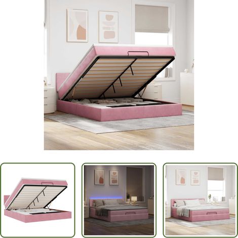 vidaXL LED Beleuchtung - Ottomane Bett mit Matratze & LEDs Rosa 180x200 cm Samt (1/5)