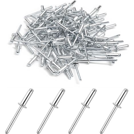 100pcs Rivets Aveugles en Aluminium avec Large Tête 4mm x 12mm,Rivets Pop Solides et Résistants, Idéal pour Riveteuse, Bâtiments, Nautisme et Automobile (1/5)