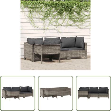 vidaXL Polyrattan - 4-tlg. Garten-Lounge-Set mit Kissen Grau Poly Rattan (1/5)