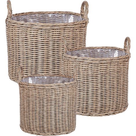 Set de 3 cestas de ratán para plantas con asas color marrón Pendula (1/5)