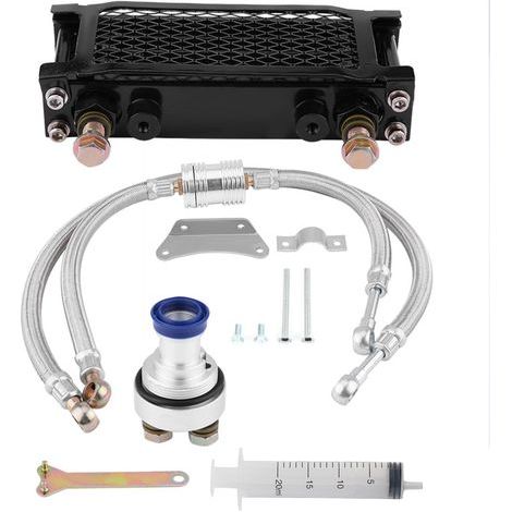 Kit de Radiateur de Refroidissement D'huile Moteur de Moto Système de Refroidissement pour CB CG 100 CC à 250 CC Bouchon de Filtre Inférieur Gauche, Aluminium (Paiement à (1/5)