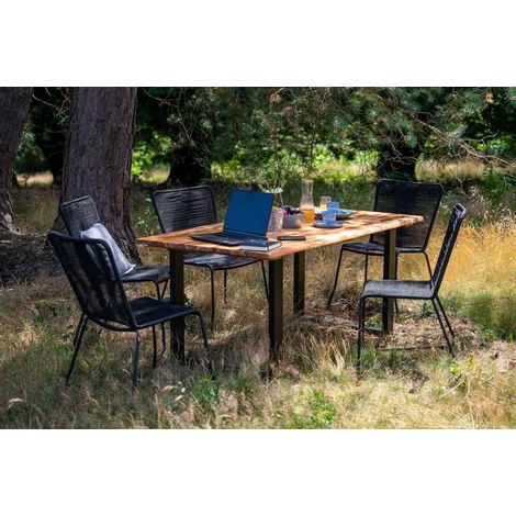 Garten-Tischgruppe Baumkante 7tlg Akazie massiv mit 6 Stühlen schwarz U-Gestell schwarz AVILA (1/5)