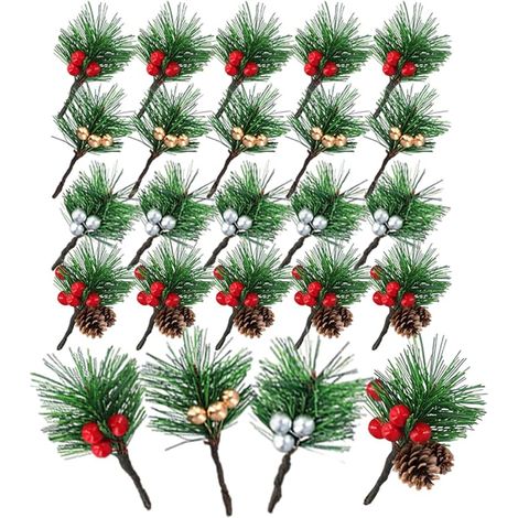Branches de Sapin Artificielles Naturelles avec Baies Rouges et Pommes de Pin Petites Branches de Noël Décoratives Guirlandes de Noël Mariage Hivernal (1/5)
