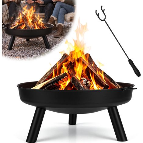 TolleTour Feuerschale Ø 75 cm Schwarz mit Schürhaken, Feuerstelle für Garten und Terrasse (1/5)