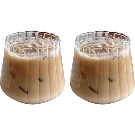 Set di 2 bicchieri retrò, bicchieri a righe, bicchieri ondulati per caffè freddo, bicchieri a righe, bicchieri a coste, bicchieri per acqua, bicchieri da vino, bicchieri da cocktail, bicchieri di desi