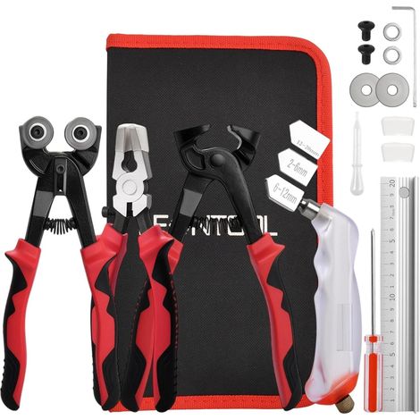 Kit de 10 outils de coupe pour verre et carrelage – Pince molette à mosaïque, pince à verre à mâchoires courbes, pince à carrelage, coupe-verre – Pour vitrail, faïence, miroir, bricolage (1/5)