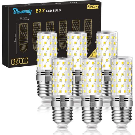 Ampoule LED E27, 12 W (équivalent halogène 100 W), 1200 lm, blanc froid 6500 K, culot à vis, angle de diffusion 360°, 220-240 V, sans scintillement, lot de 6