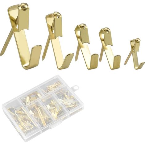 130pcs Metal Wall Hooks Picture Hooks Set with Nail Set, Wall Photo Holder Hooks, Picture Frame Hanger (Gold Color)