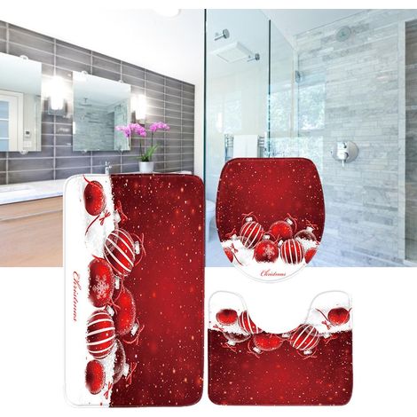 3-teiliges Weihnachtsmatten-Set: Rutschfeste Fußmatte mit Weihnachtsmannmotiv, Badezimmer-Fußmatte, WC-Sitzbezug, U-förmige WC-Bodenmatte (1/5)