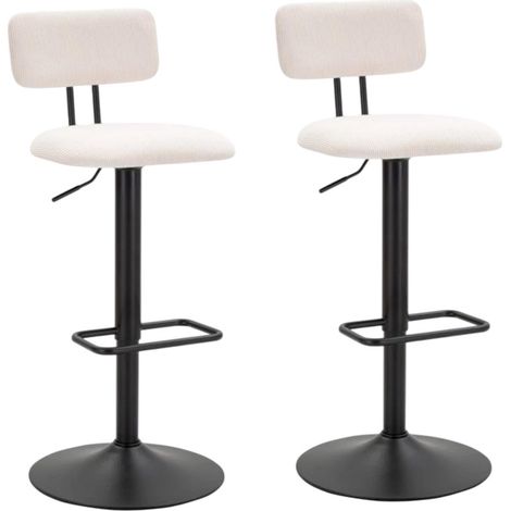 Lot de 2 Chaises de Bar Réglable "Destiny" 85-105cm Noir & Blanc (1/5)