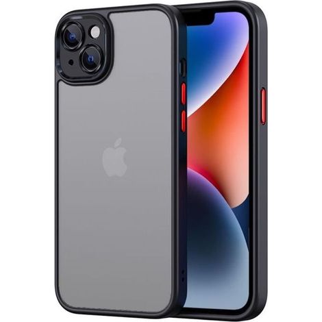 Coque pour iPhone 14 (6,1 pouces) Silicone Hybride Rigide Mat Noir + PC Translucide (1/4)