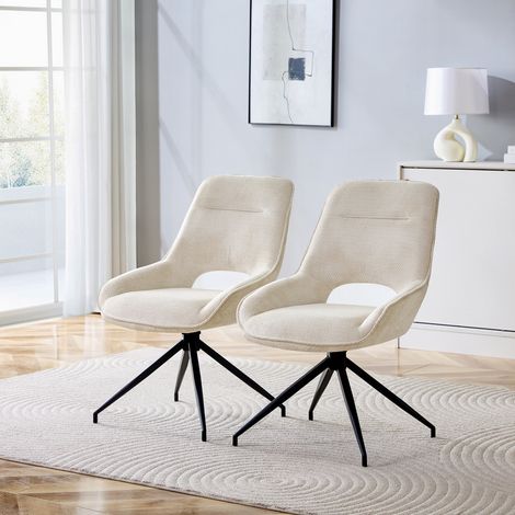 Pack de 2 sillas de comedor giratorias 360°, sillones cómodos para salón con reposabrazos, terciopelo y metal de estilo moderno elegante, beige (1/5)